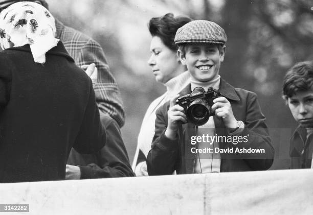 Young Prince Edward waiting for a photo opportunity at the Badminton Horse Trials where Captain Mark Phillips was competing for a place in the...