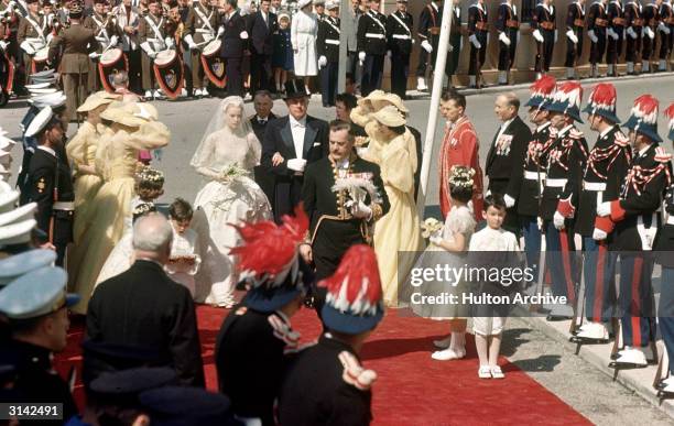 American actress Grace Kelly arrives at Monaco Cathedral for her wedding to Prince Rainier III of Monaco.