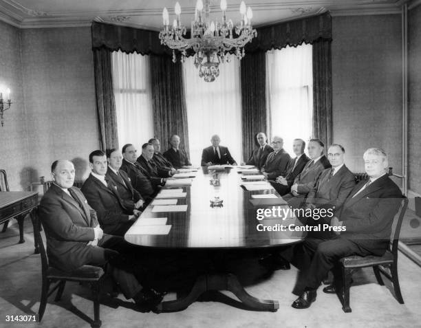 The Board of Directors of Fisons Ltd, manufacturers of fertilizers, attend a meeting in the company's boardroom.