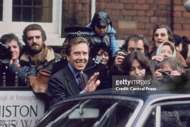 Lord Snowdon, former husband of Princess Margaret, leaves Kensington Registry Office following his wedding to Mrs Lucy Lindsay Hogg.
