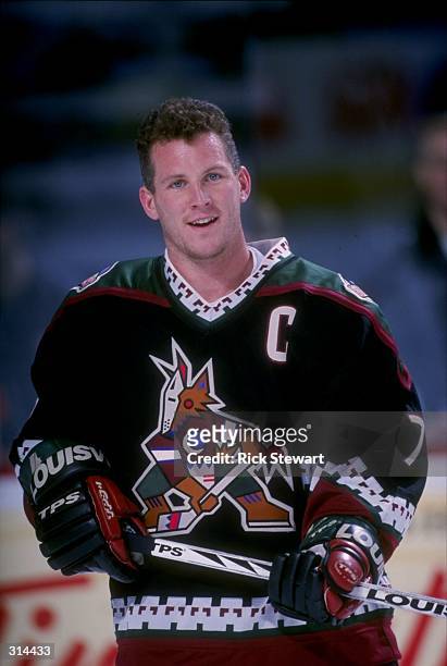 Leftwinger Keith Tkachuk of the Phoenix Coyotes looks on during a game against the Buffalo Sabres at the Marine Midland Arena in Buffalo, New York....