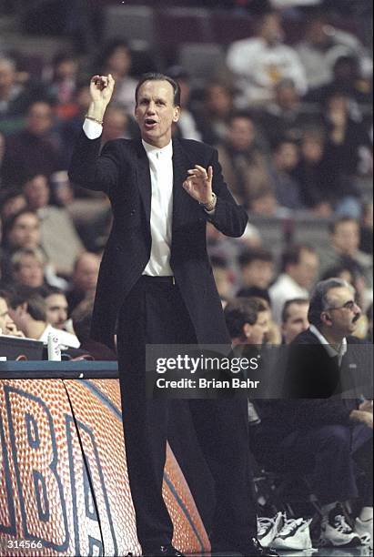 Head coach Doug Collins of the Detroit Pistons looks on during a game against the Washington Wizards at The Palace in Detroit, Michigan. The Wizards...