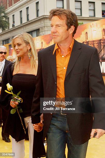 Dennis Quaid, who plays Gen. Sam Houston in "The Alamo", and Kimberly Buffington attend the Disney premiere of the movie March 27 at the historic...