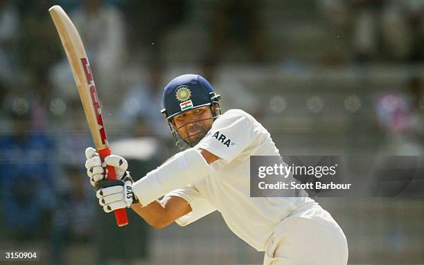 Sachin Tendulkar of India in action during day 2 of the 1st Test Match between Pakistan and India at Multan Stadium on March 29, 2004 in Multan,...