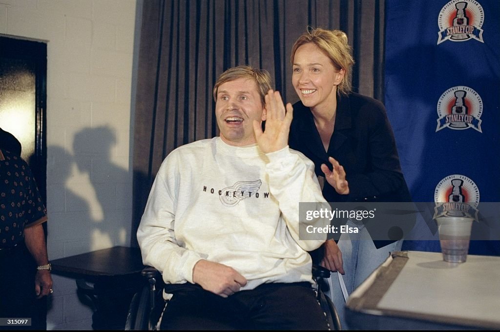 Former player Vladimir Konstantinov of the Detroit Red Wings and wife