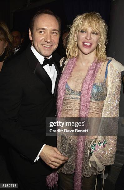 Kevin Spacey and Courtney Love attend the Old Vic Theatre Fund Raising Gala Party at Old Billingsgate Market on February 6, 2003 in London.