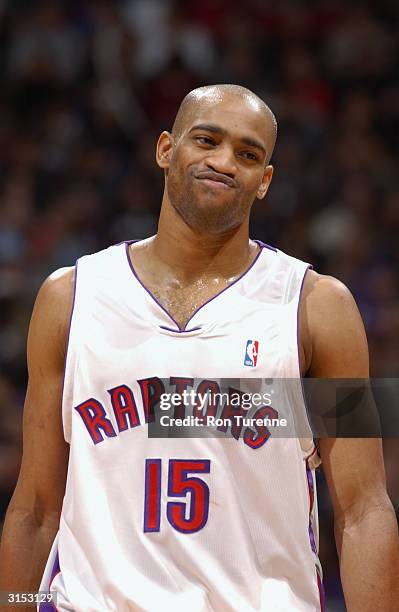 Vince Carter of the Toronto Raptors during the game against the Chicago Bulls on March 19, 2004 at the Air Canada Centre in Toronto, Canada. The...