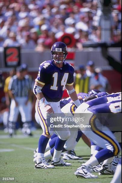 Brad Johnson of the Minnesota Vikings in action during a game against the Arizona Cardinals at the Sun Devil Stadium in Tempe, Arizona. The Vikings...