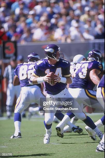 Brad Johnson of the Minnesota Vikings in action during a game against the Arizona Cardinals at the Sun Devil Stadium in Tempe, Arizona. The Vikings...