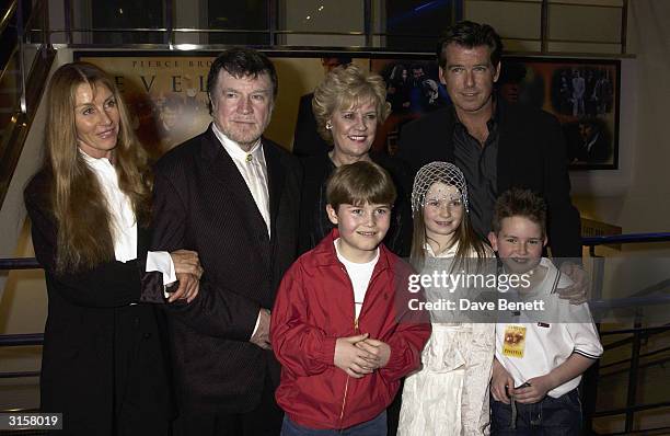 Beau St Clair, Alan Bates, Evelyn Doyle, Hugh MacDonagh, Sophie Vavasseur, Pierce Brosnan and Niall Beagan attend the UK Premiere of "Evelyn" at the...