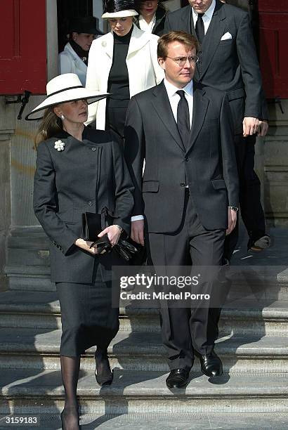 Dutch Prince Johan Friso and Mabel Wisse Smit make their way to the funeral of the Queen Mother Princess Juliana at Nieuwe Kerk on March 30, 2004 in...