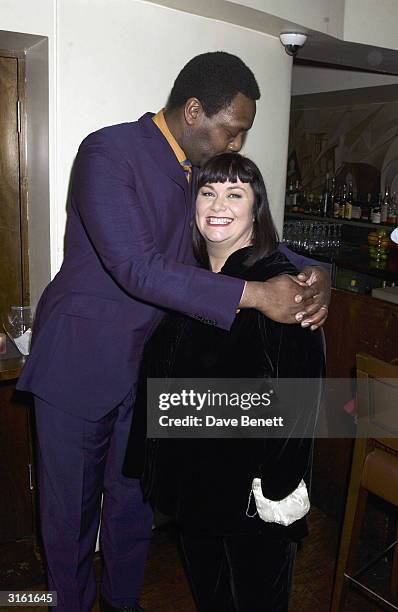British comedienne Dawn French and British comedian Lenny Henry attend the party to celebrate Dawn French's one woman show "Beautiful Divorce" held...