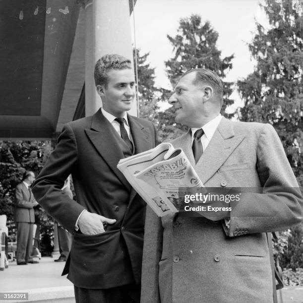 Don Juan Carlos, later King Juan Carlos of Spain, with his father Don Juan . He succeeded to the throne following the death of General Franco in 1975.