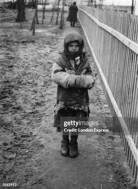 Russian orphan in Kiev during the famine. Her parents died from starvation and she survives on charity from a neighbour.