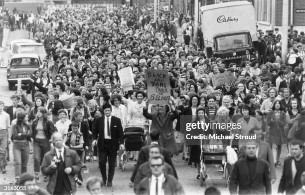 Civil rights marchers in Belfast demonstrating against British policy in Northern Ireland.