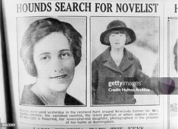 English crime writer Agatha Christie and her daughter, Rosalind, , are featured in a newspaper article reporting the mysterious disappearance of the...