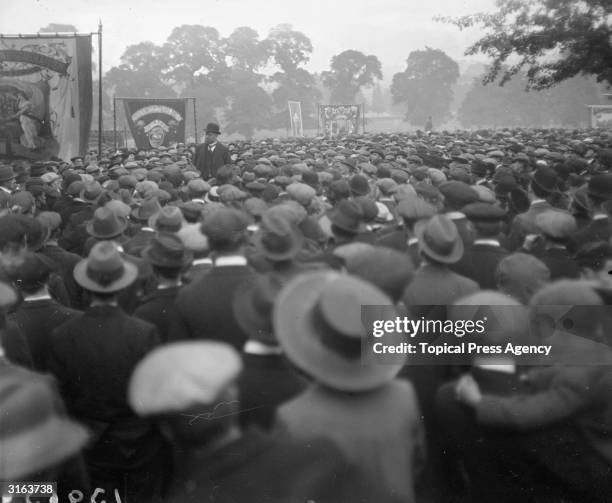 Strikers meeting at Tower Hill in London during the railway strike.