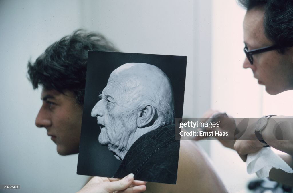 Actor Dustin Hoffman is made up to look old for the film 'Little Big