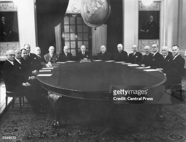 The Board of Directors of the British Petroleum Company Ltd pictured in the board room at Britannic House in London. Pictured from left to Mr T...