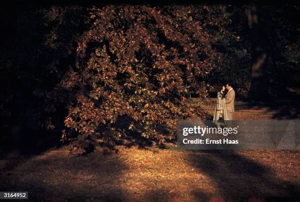 Early evening rendezvous for two lovers in a New York park.