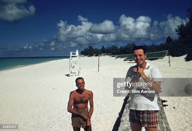 Actor Jack Lemmon filming Slim Aarons taking a picture of him on the beach in Hawaii during the filming of the service comedy 'Mister Roberts'. Henry...