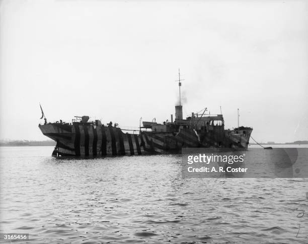 War Master' tanker with dazzle camouflage at Harwich.