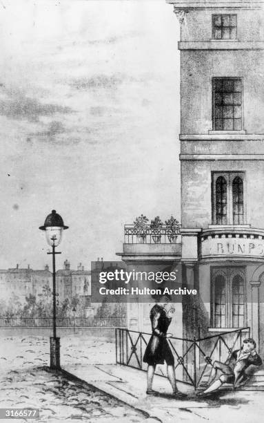 English poet Percy Bysshe Shelley in the street with his friend Reginald.