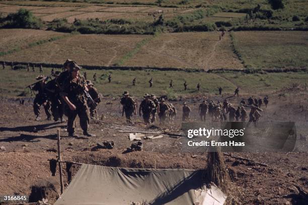 Soldiers of the French Foreign Legion at Dien Bien Phu in north-west Vietnam, the site of a major battle between the French and the Vietminh in 1954....