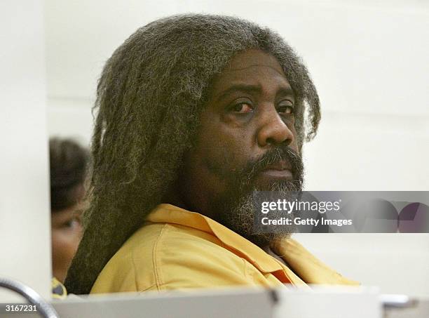 Accused murderer Marcus Wesson makes an appearance in court March 30, 2004 in Fresno, California. Wesson was arraigned for the slayings of nine of...