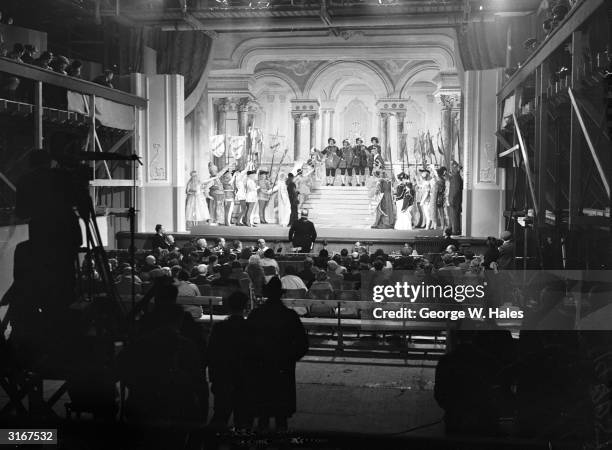 British singer and comedienne from Lancashire Gracie Fields during the filming of 'The Show Goes On' at the ABP Studios in Ealing. The film is the...