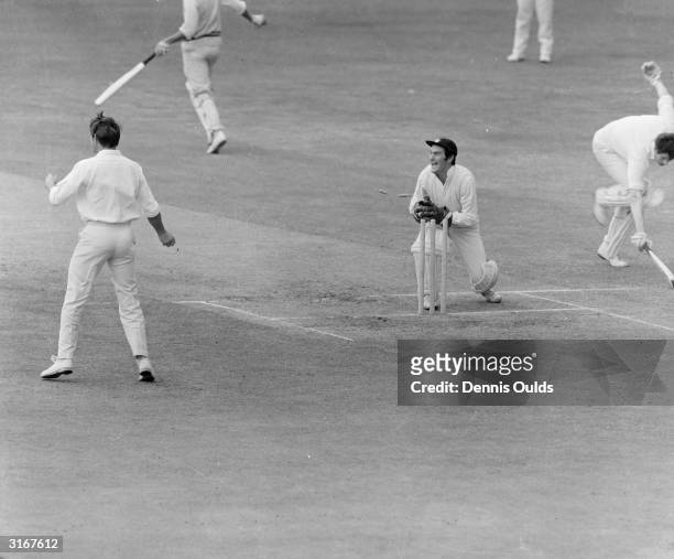 Alan Knott, England and Kent wicket-keeper, taking a wicket in a match between Kent and Warwick in Gravesend.