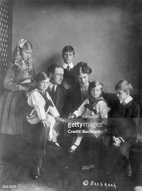 Franklin Delano Roosevelt with his wife Eleanor and their children Elliot, James, Franklin Jnr, John and Anna.