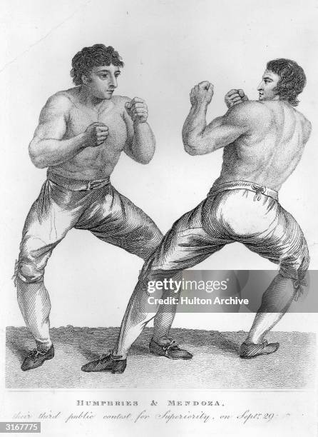 Richard Humphries and Daniel Mendoza square up during their third meeting. Mendoza's victories over Humphries, considered the best heavyweight in...