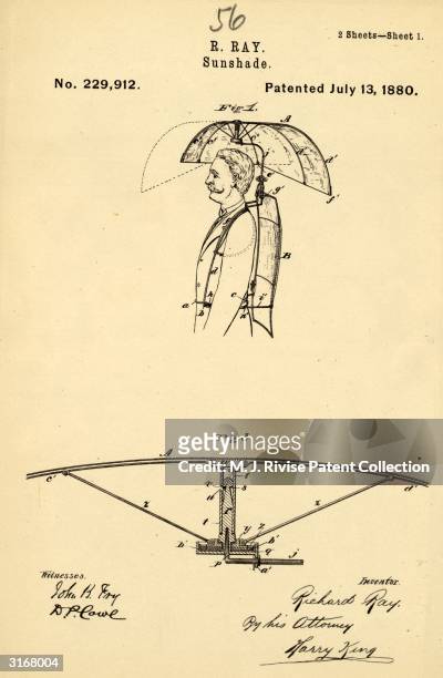 Richard Ray's design for a sunshade which is built onto a harness so the wearer can keep both hands free. The invention also turns so maximum shade...