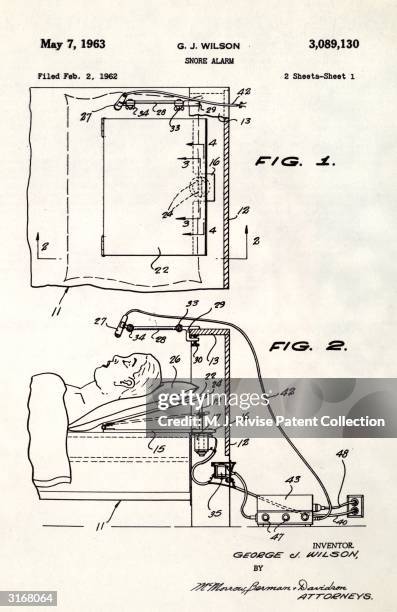 George J Wilson's patent for a snore alarm. It works by monitoring noise levels with a microphone and adjusting the angle of the sleeper's head when...