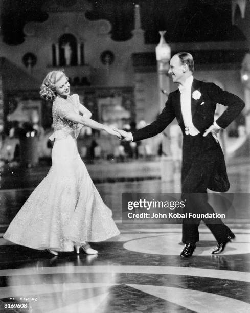 Ginger Rogers and Fred Astaire as Dale Tremont and Jerry Travers respectively, dancing together in the RKO film,'Top Hat'. Director Mark Sandrich....