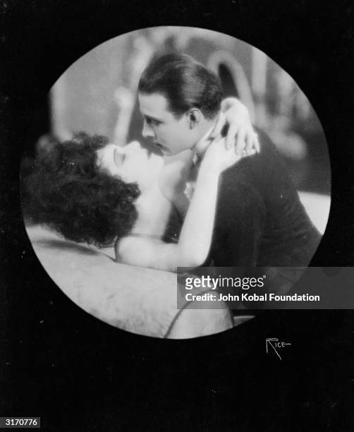 Passionate embrace between Alla Nazimova and screen idol Rudolph Valentino , the screen name of Rodolpho d'Antonguolla, in the 1921 version of...