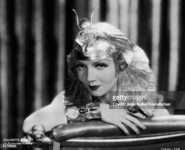 Claudette Colbert plays the powerful Egyptian queen in the historical drama 'Cleopatra', directed by Cecil B DeMille.