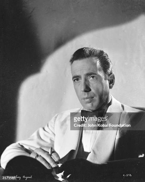 American actor Humphrey Bogart in costume for his role in his latest film 'Casablanca'.