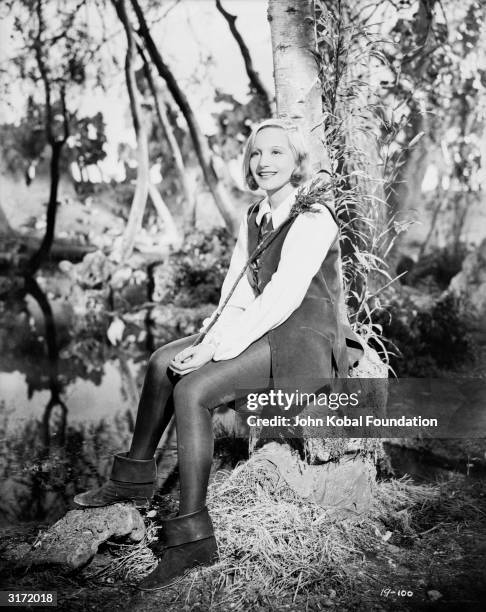 Elisabeth Bergner playing Rosalind, who disguises herself as a boy to win Orlando's affections, in a film of Shakespeare's play 'As You Like It'...