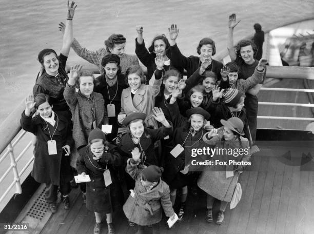 Group of children arrive at Southampton on board the US liner 'Manhattan', only a few of the 250 German-Jewish refugees on board the vessel. They all...