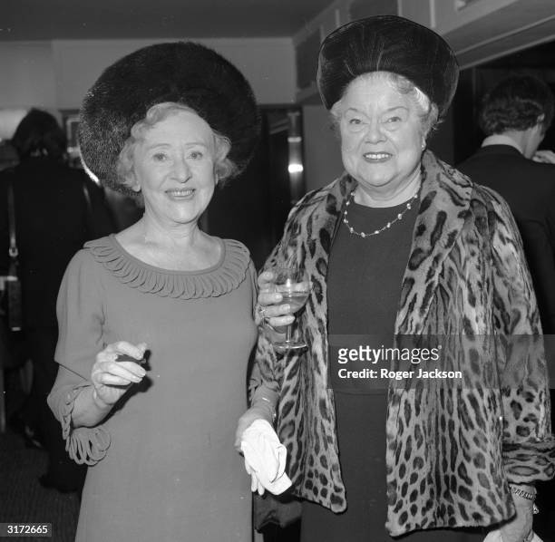 Coronation Street's two stars Doris Speed , who plays Annie Walker and Violet Carson who plays Ena Sharples at the Savoy Hotel in London celebrating...