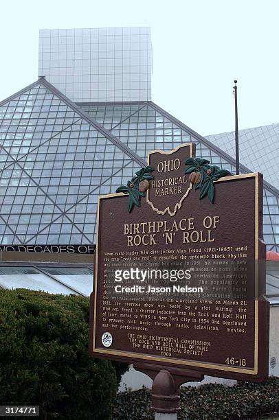 The Rock & Roll Hall of Fame is seen March 30, 2004 in Cleveland, Ohio. The Darkness is meeting with fans and signing their new CD "Permission To...