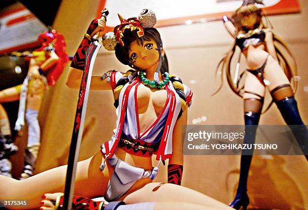 Masterpiece figures of cartoon characters, "She-Devil" on center, produced by Japanese contemporary artist Bome at an exhibition of Japanese figure...