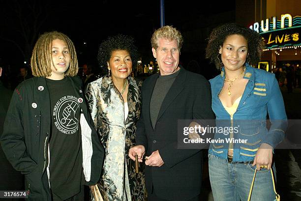 Actor Ron Perlman, his son Brandon , wife Opal and daughter Blake arrive at the premiere of "Hellboy" at the Mann Village Theater on March 30, 2004...