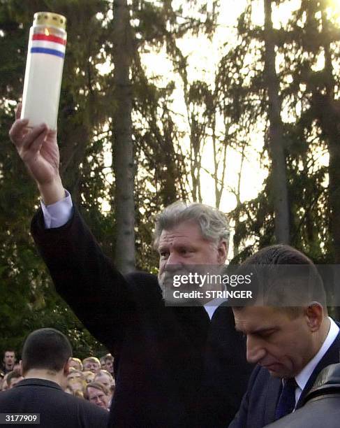 An undated file picture shows retired Croatian general Slobodan Praljak and Croatia's top war crimes suspect, fugitive general Ante Gotovina who went...