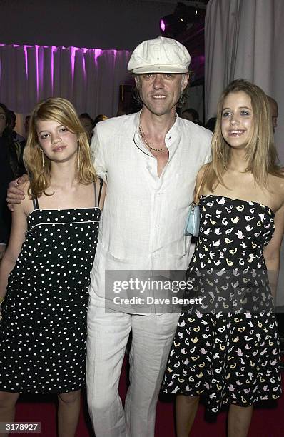 British musician Bob Geldof and daughters Pixie and Peaches Geldof attend the party for the UK premiere of the film "Charlie's Angels 2: Full...