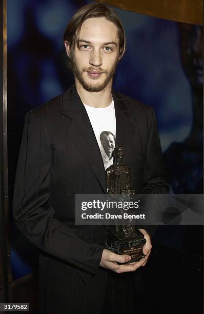 Best Newcomer actor Tom Hardy attends the Evening Standard Drama Awards at the Savoy Hotel, November 24th 2003 in London.