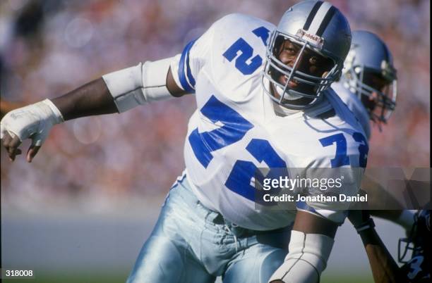 Defensive end Ed Jones of the Dallas Cowboys in action against the Chicago Bears during a game at Soldier Field in Chicago, Illinois. The Bears...