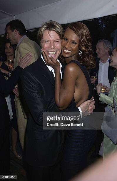 Musician David Bowie and his wife Model Iman at the Serpentine Gallery Summer Party held at the Serpentine Gallery,London,England on the 10th of July...